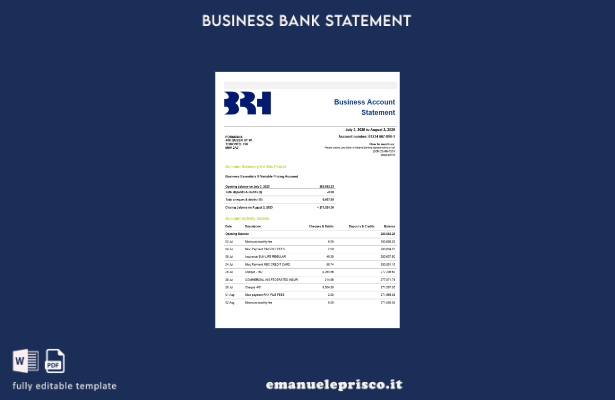 stile verificato Estratto conto aziendale Haiti BRH Modello Word e PDF